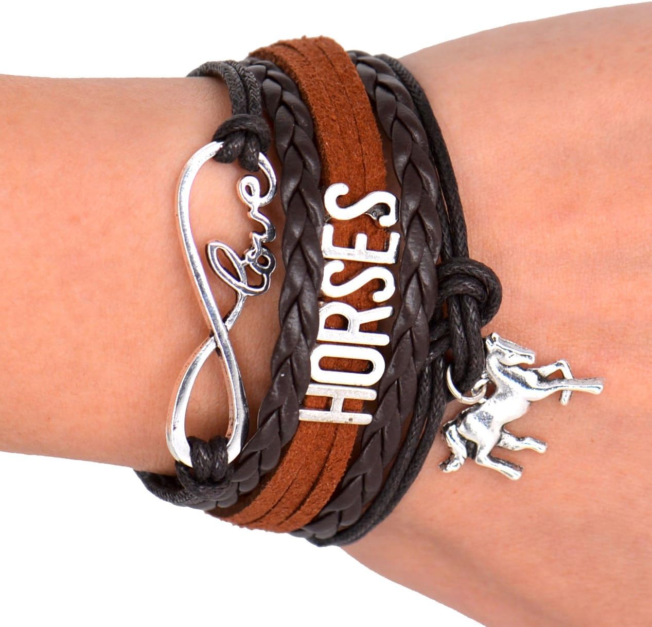 Horse Love Forever & Ever Infinity Bracelet | Leather Wrap | Natural Brown