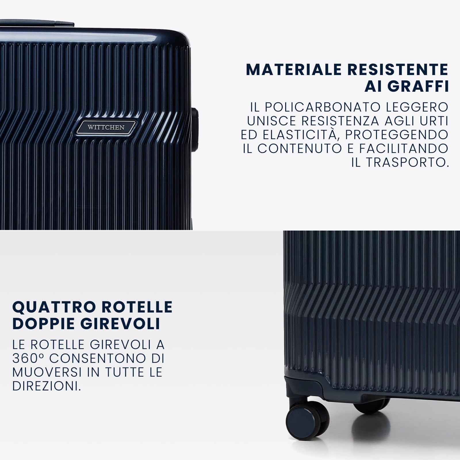 WITTCHEN Set valigie in policarbonato Gloss Line | set di valigie rigide con 4 ruote | Blu Navy