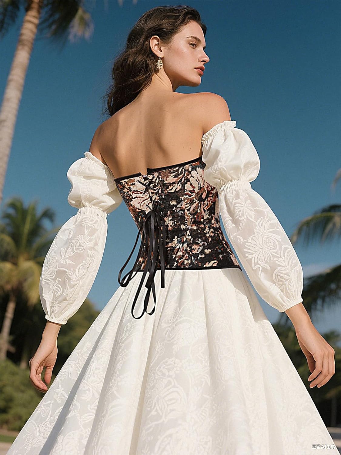 SHAPERIN Corset Tops for Women Vintage Floral Denim Overbust Corset Renaissance Bustier Top Waist Cincher Going Out - Image 4