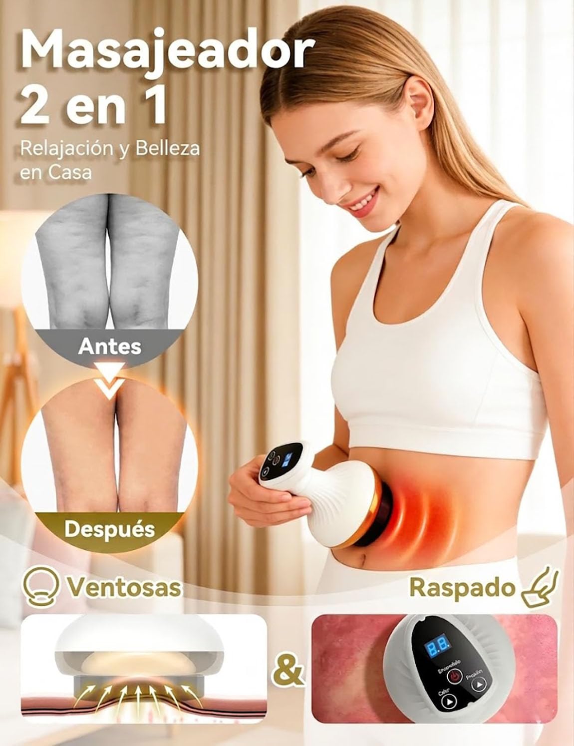 Maquina Celulitis,4 en1 Masajeador Anticelulítico con Luz Roja y Calor, Reduce la Apariencia de Celulitis, Para Muslos Abdomen Hombros Manos