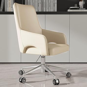 Home Office Computer Chair, Ergonomic Leather Chair, Height Adjustable, 360 Swivel Base, Suitable for Office, Study, Gaming, And Dressing Beige