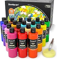 Shuttle Art 18 Colors Acrylic Paint Set, 250ml (8.45oz) Bottles - Rich Pigmented Artist Grade for Canvas, Rocks, Wood, Crafts, Kids & Beginners