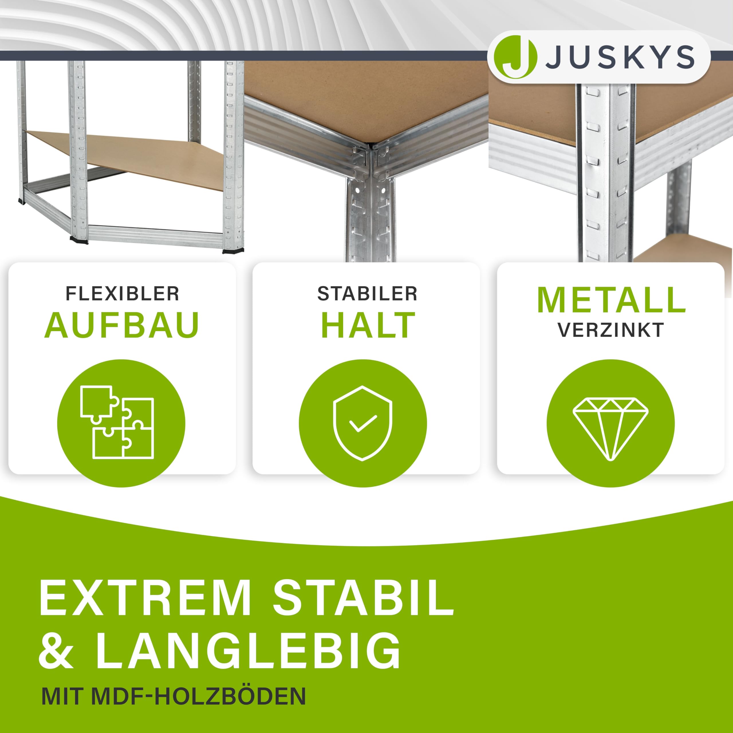 Juskys Eckregal Lageregal Corner Easy 160 x 75 x 40-75 cm - 320 kg - 4 Böden aus MDF Holz - Metall verzinkt - Schwerlastregal Steckregal Kellerregal
