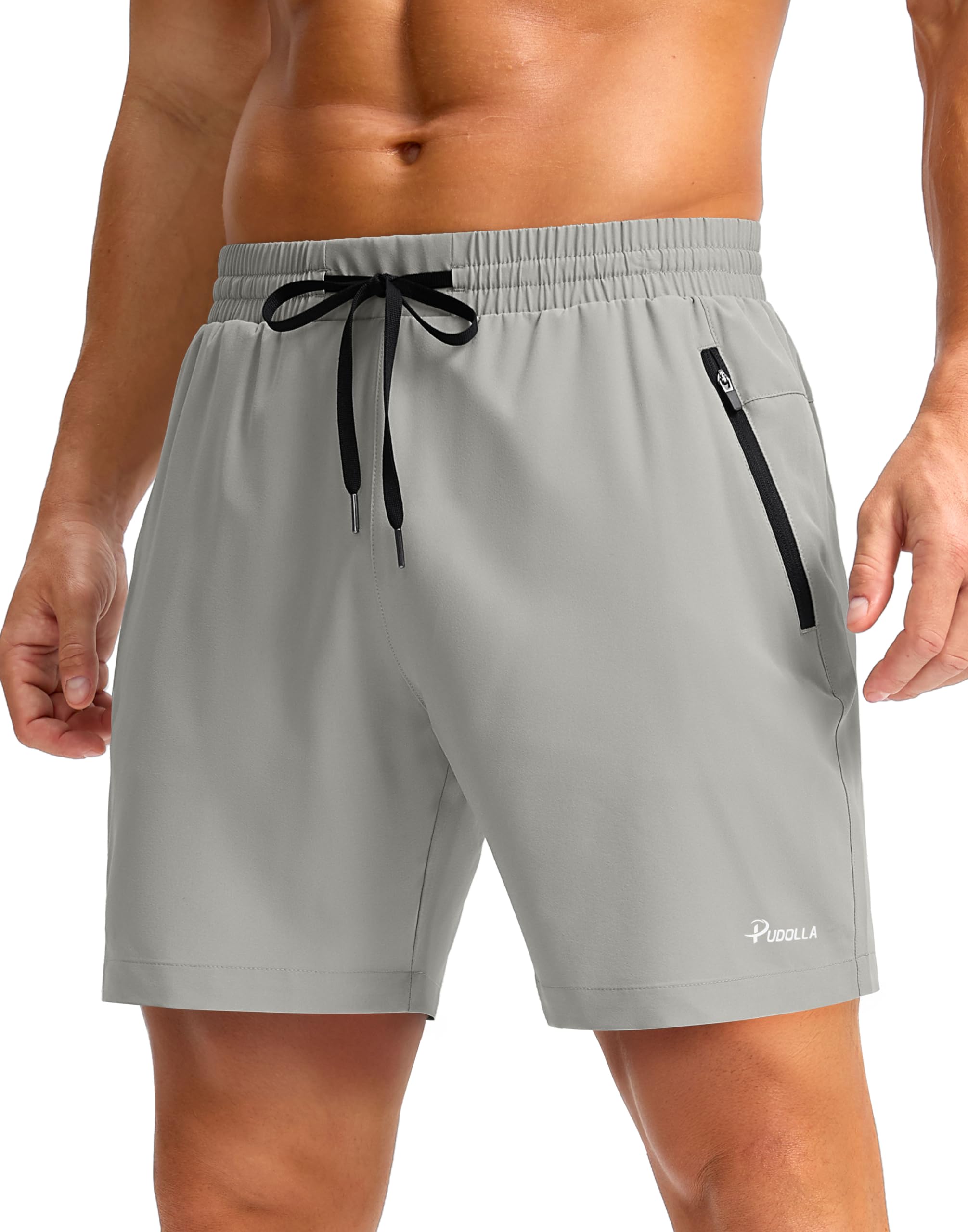 Pudolla Men's Running Gym Shorts with Zipper Pockets 5"/7"/ Lightweight Quick Dry Running Workout Athletic Short