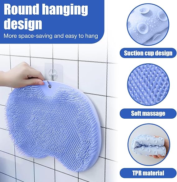 Hands-Free Silicone Foot Scrubber Mat CleanFootFlex with Suction Cups Deep Cleaning Foot Brush & Back Massager Pad, Anti-Slip Foot Scrubber Mat for Shower Floor (Blue)