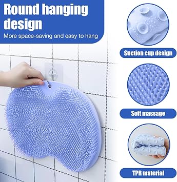 Hands-Free Silicone Foot Scrubber Mat CleanFootFlex with Suction Cups Deep Cleaning Foot Brush & Back Massager Pad, Anti-Slip Foot Scrubber Mat for Shower Floor (Blue)