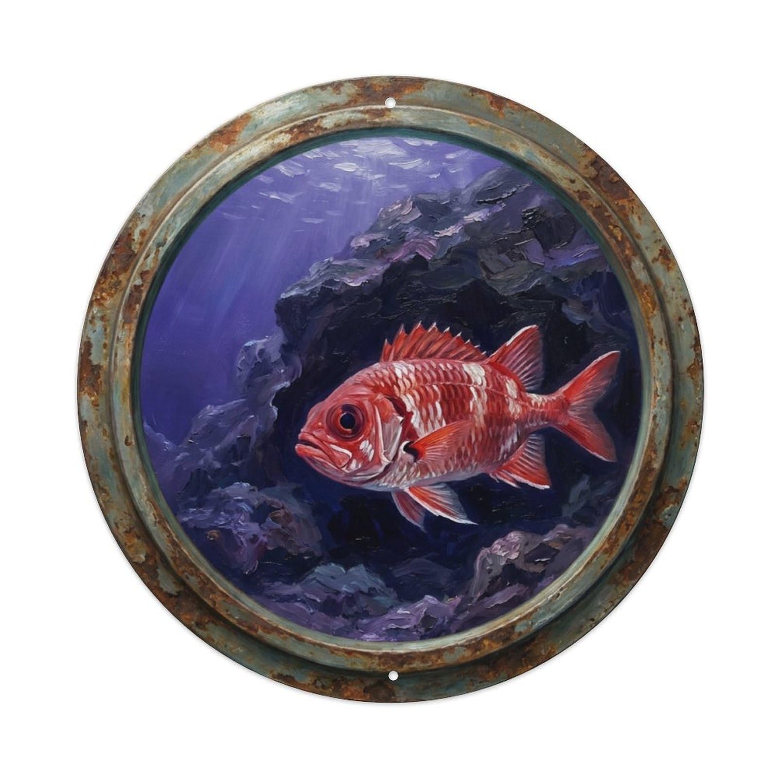 Vintage Porthole Soldierfish Guard Ship Window Undersea Deep Metal Tin Sign