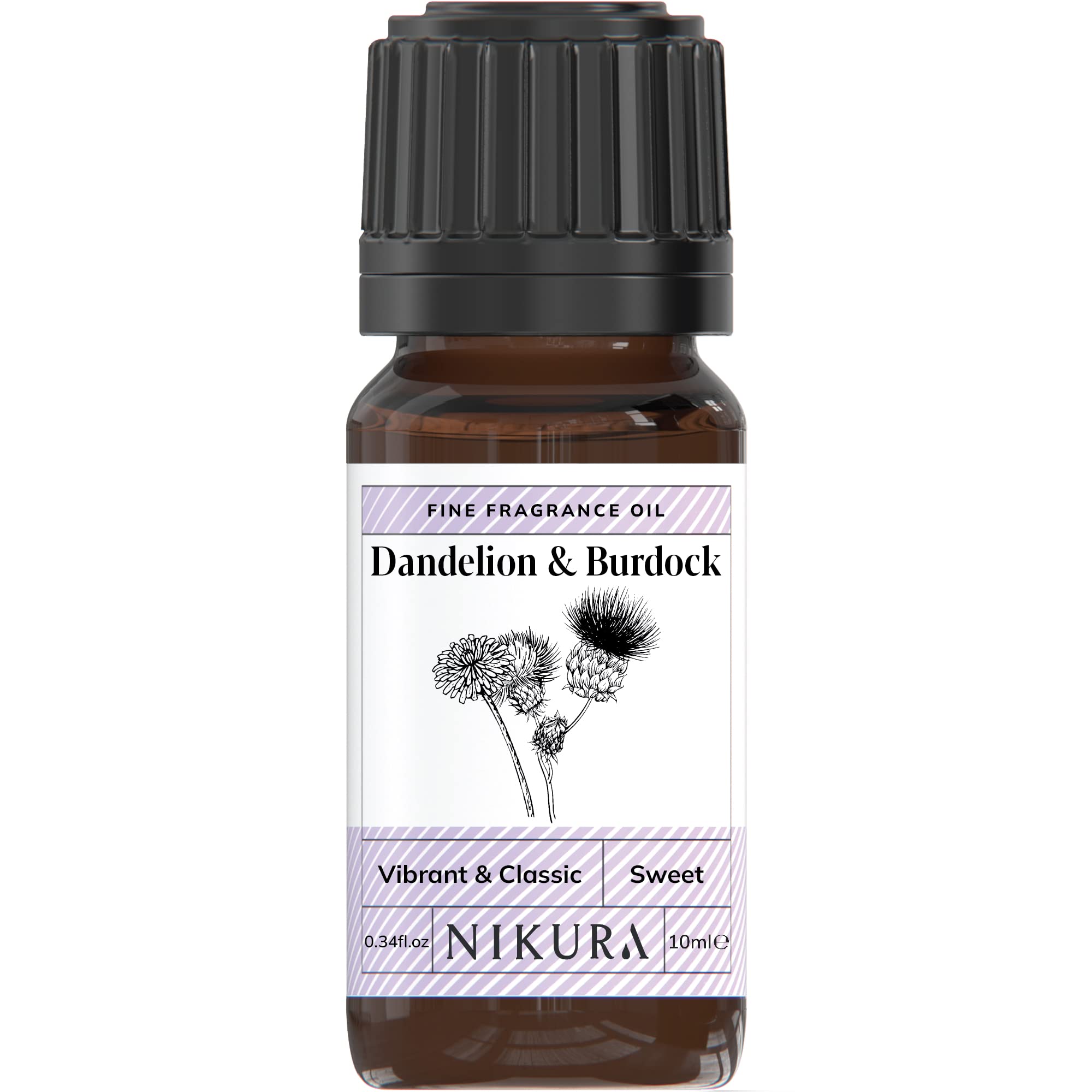 Nikura Dandelion & Burdock Fine Fragrance Oil - 10ml | Perfect for Soap Making, Candle Making, Wax Melts, Diffuser, Burner | Great for use in Bath Bombs, Perfume Oil, Perfume Scents | Vegan & UK Made