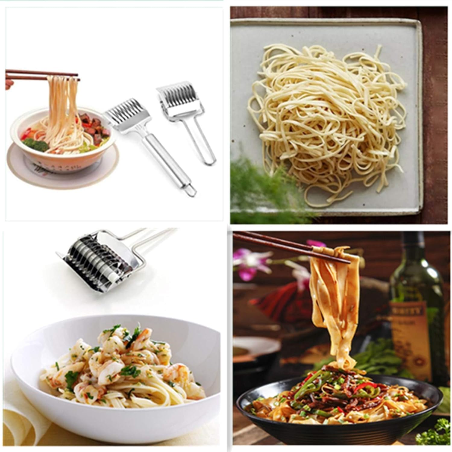 Noodle Cutter roller, Non-slip comfort handle High Grade Stainless Steel Manual Pasta Spaghetti Makers Noodle Lattice Roller Dough Cutter Mincer Kitchen Cooking Tool (8.9x2.8inch)