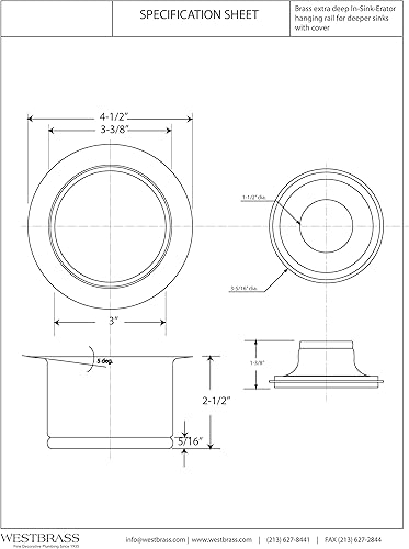 Miniatura 2 de Westbrass A2082-62 - Brida y tapón de eliminación de desechos para fregadero de cocina de 3-12 pulgadas, 1 paquete, negro mate