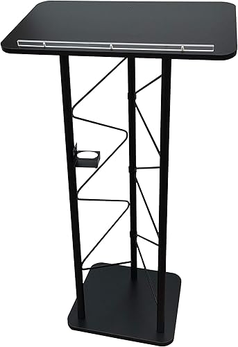 FixtureDisplays Truss Metal y Madera Podio Atril Púlpito Superior de 25" de Ancho con un Portavasos 11566-H-NF