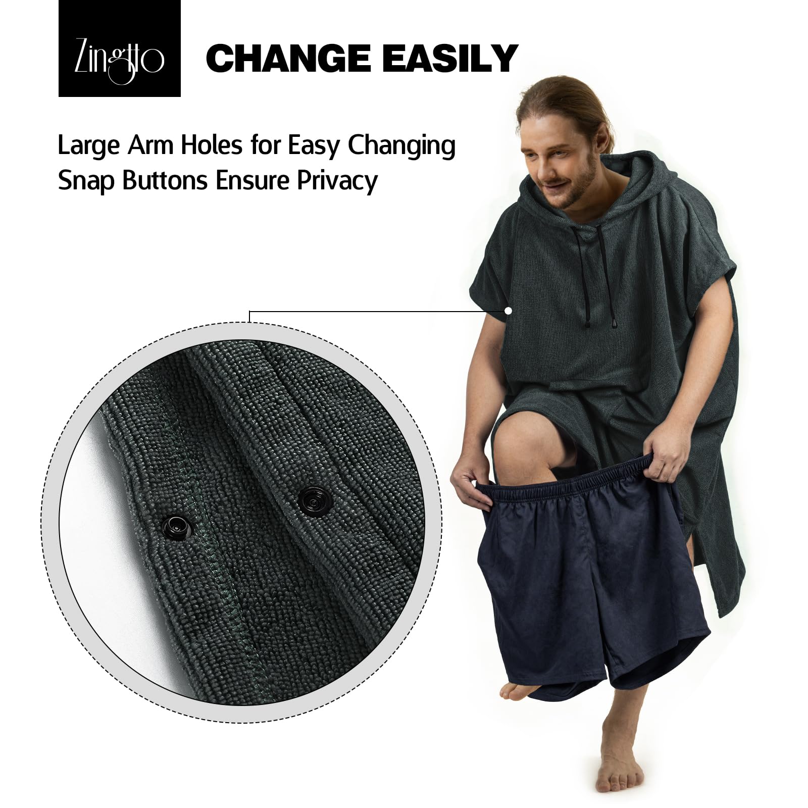Surf Poncho Wickelmantel, extra groß, dick, Handtuch-Poncho für Damen und Herren, mit Kapuzentasche für Strand, Schwimmen, 119,4 x 94 cm, Schwarz