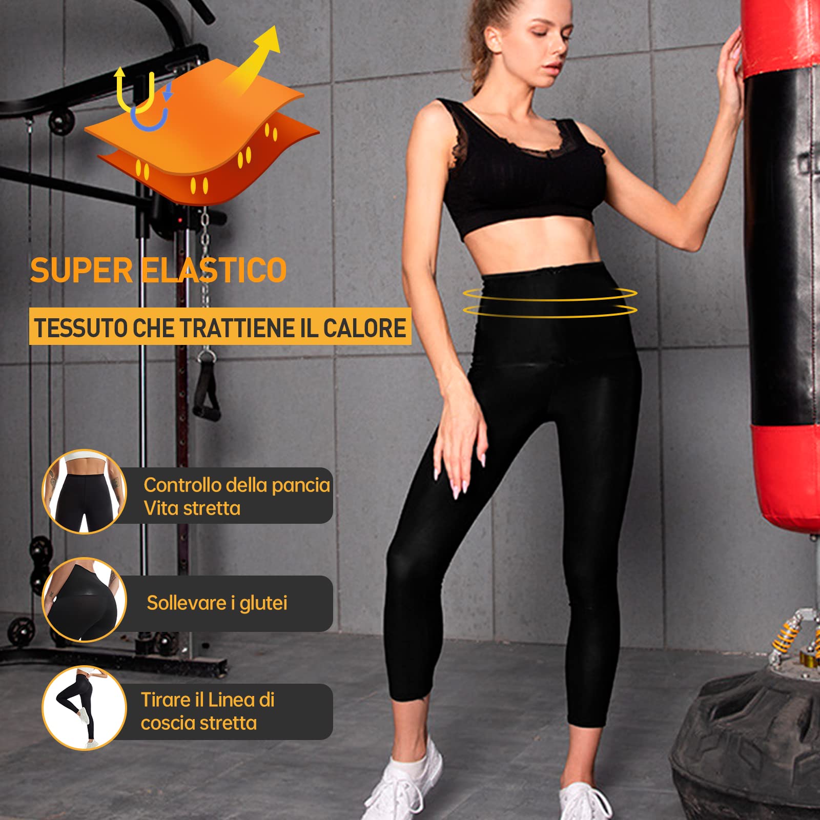 Pantaloni Sauna Dimagranti Donna Vita Alta Leggins Anticellulite Push Up Tuta Snellenti Effetto Sauna per Yoga Corsa Fitness