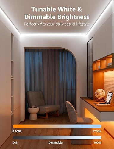 Miniatura 7 de Lepro Tira de luces LED inteligentes S2 AI, tiras de luz RGBCW de 32.8 pies con 2700K-5700K blanco cálido sintonizable, segmento de color bricolaje,