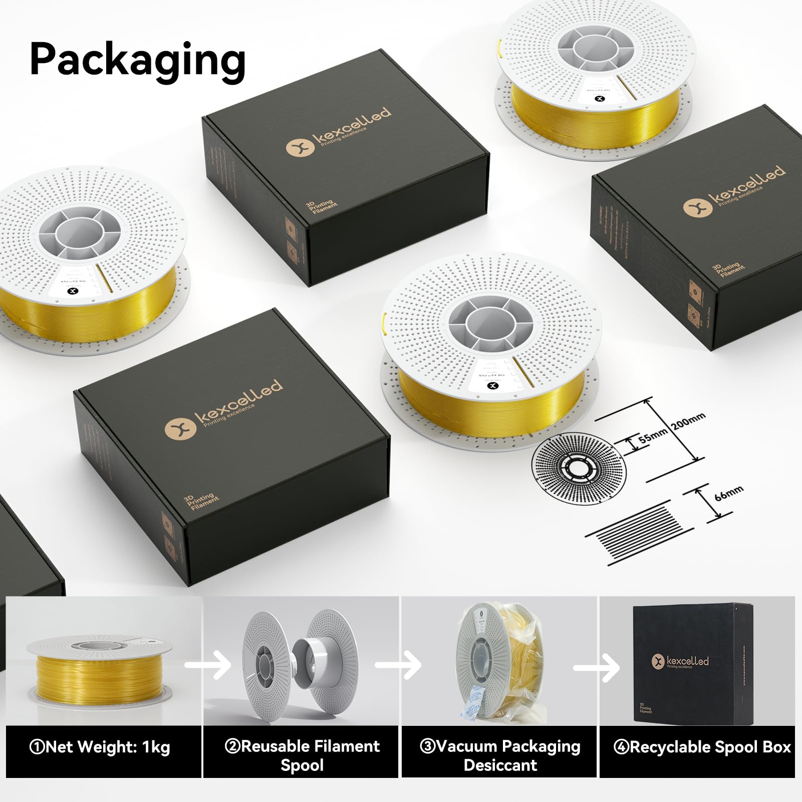 kexcelled PVA Wasserlösliches Filament, Naturfarben 1,75 mm +/- 0,03mm 1kg | Verwendet als Stützmaterial, Kompatibel mit PLA, PETG, ABS, Reusable Spule, für 3D Druck Komplexe Modelle