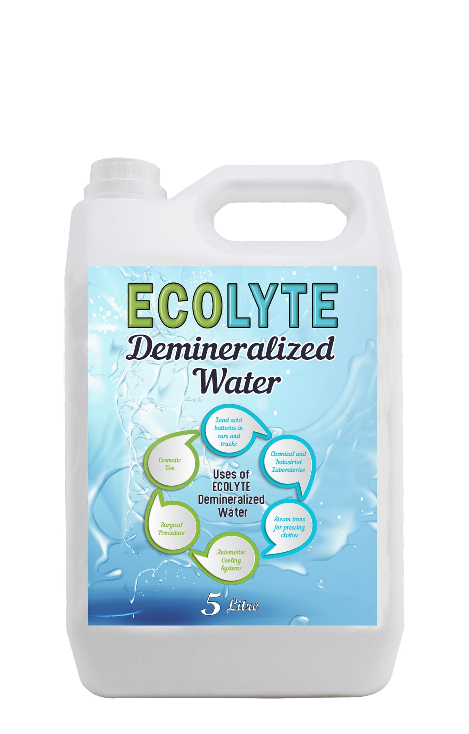 ECOLYTE Ultra Pure De-Mineralized Water for Chemicals and Cosmetic Formulations/Medical Equipmentâ€™s/Inverter/Battery(5 Ltr.)
