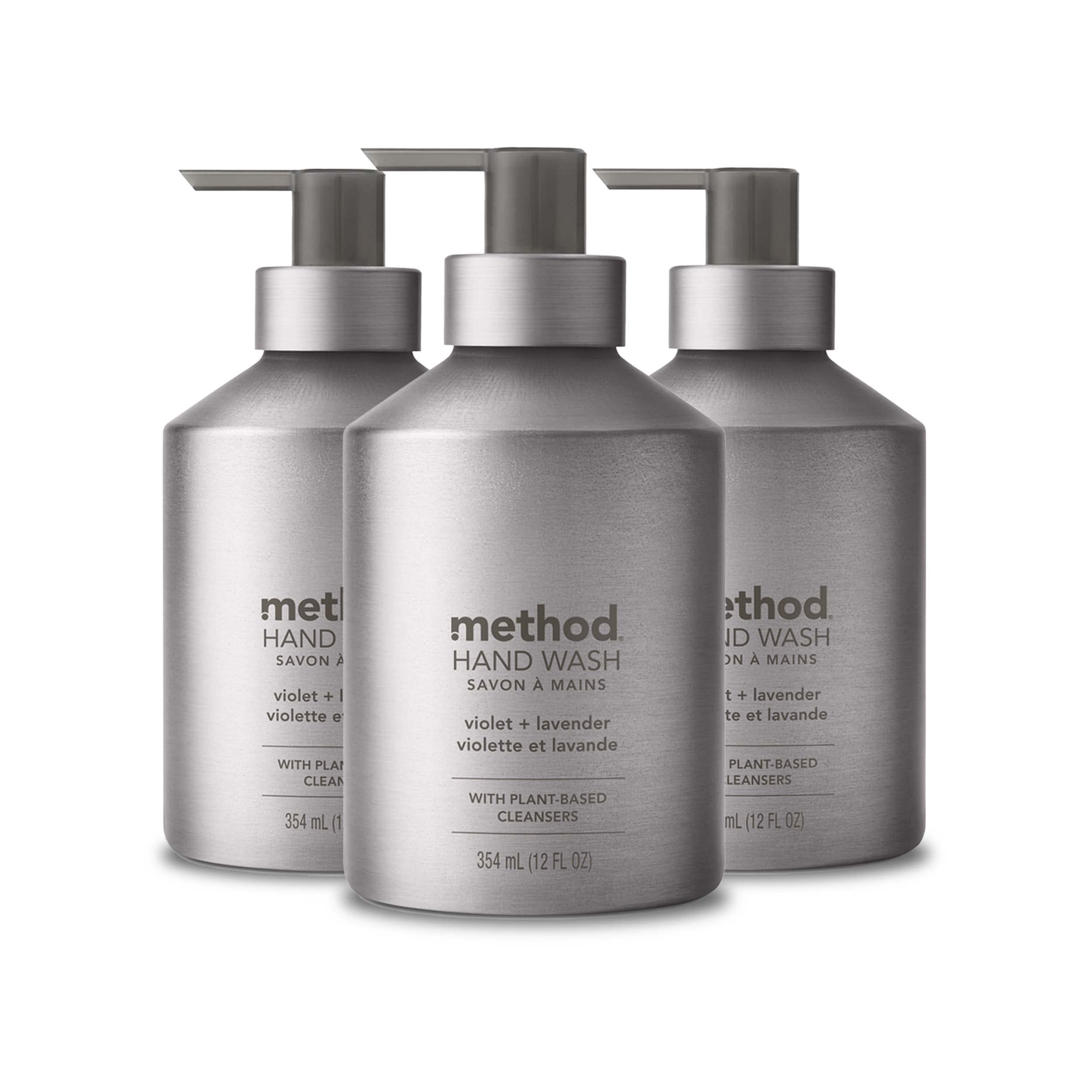 Method Gel Hand Soap, Violet + Lavender, Reusable Silver Aluminum Bottle, 12 oz (Pack of 3)