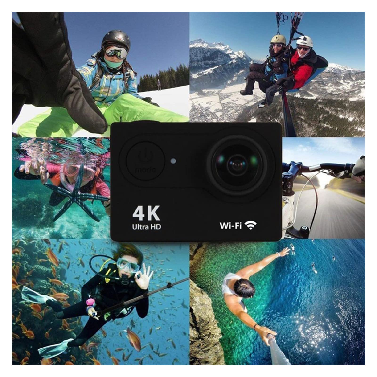 Action Cam, Action Camera Ultra HD 4K/30fps 2.0 Pollici 170D subacqueo Impermeabile Videoregistratore Telecamere Sport Cam,All'aperto, Sport, Video(White)