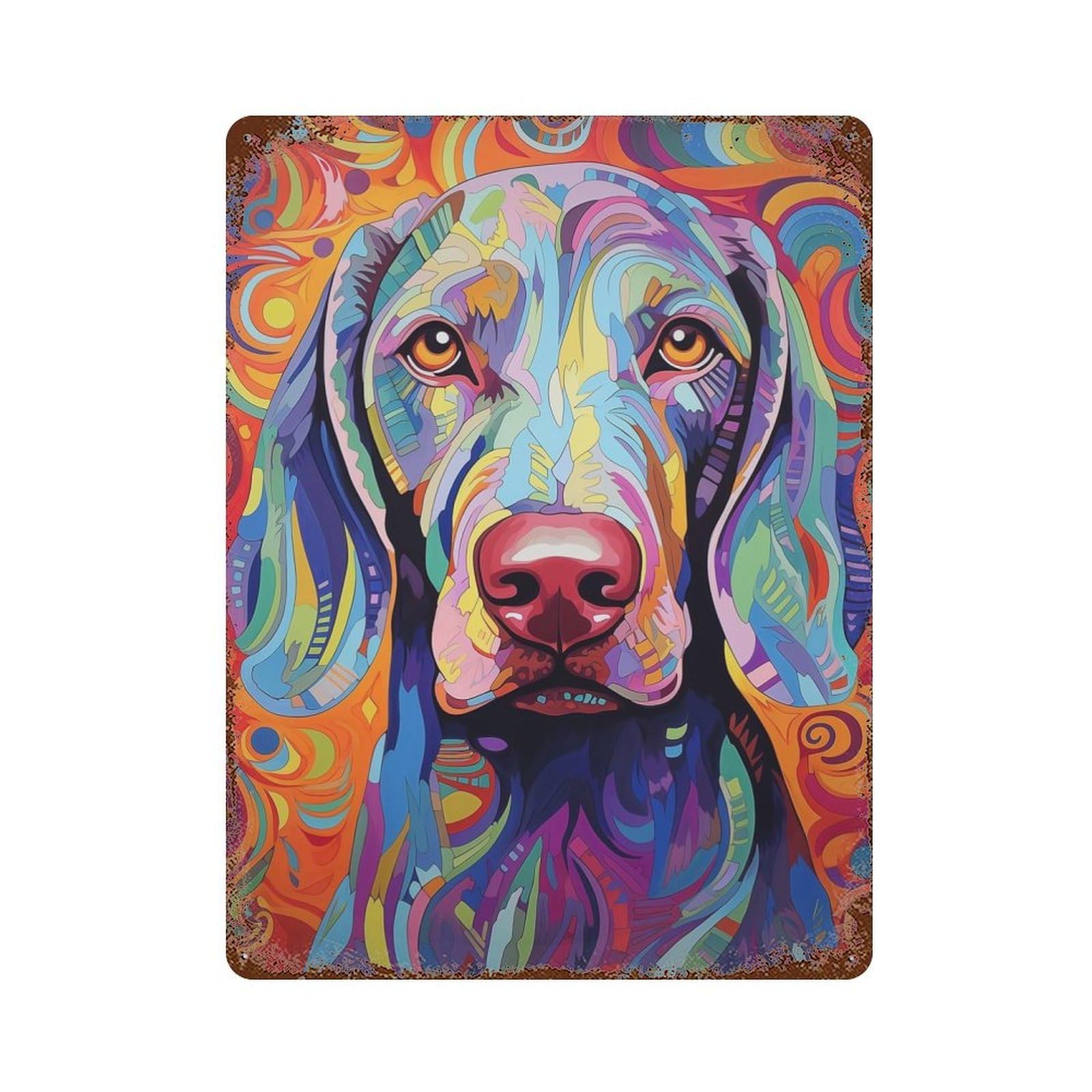 Colorful Dog Portrait 15.7"x11.8" Retro Metal Sign, Shabby Chic Decor for Garage, Bar And Workshop Decor
