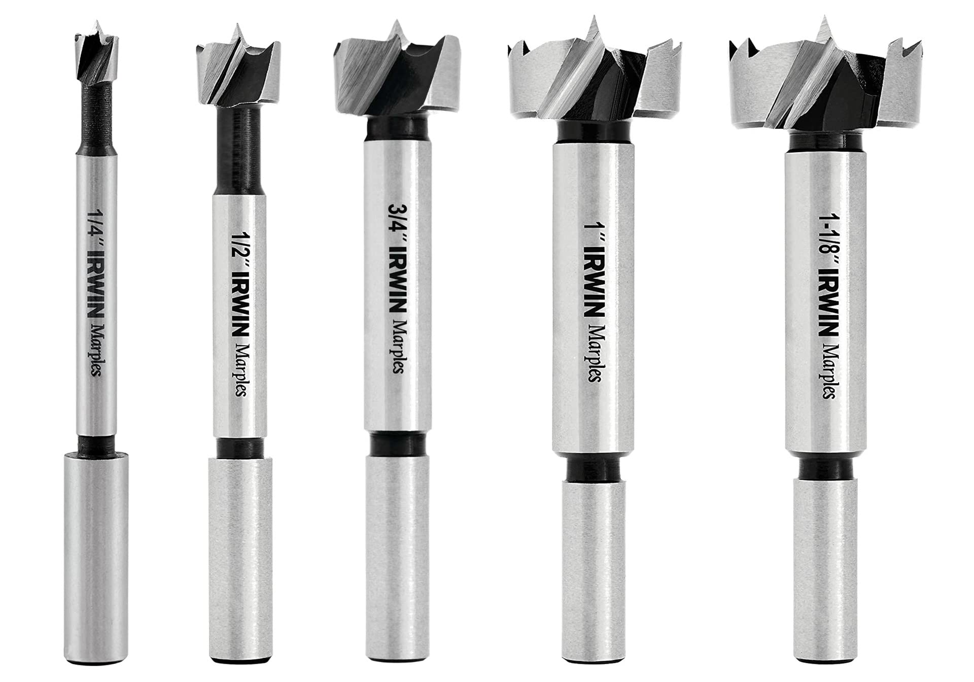GIANTPIX Bundle of IRWIN Tools Marples Wood Drilling Forstner bit set of 5 pc sizes: 1/4, 1/2, 3/4, 1 & 1-1/8 Inch Woodworking Tools for Professional, Home Improvement & DIY woodworking Drill projects