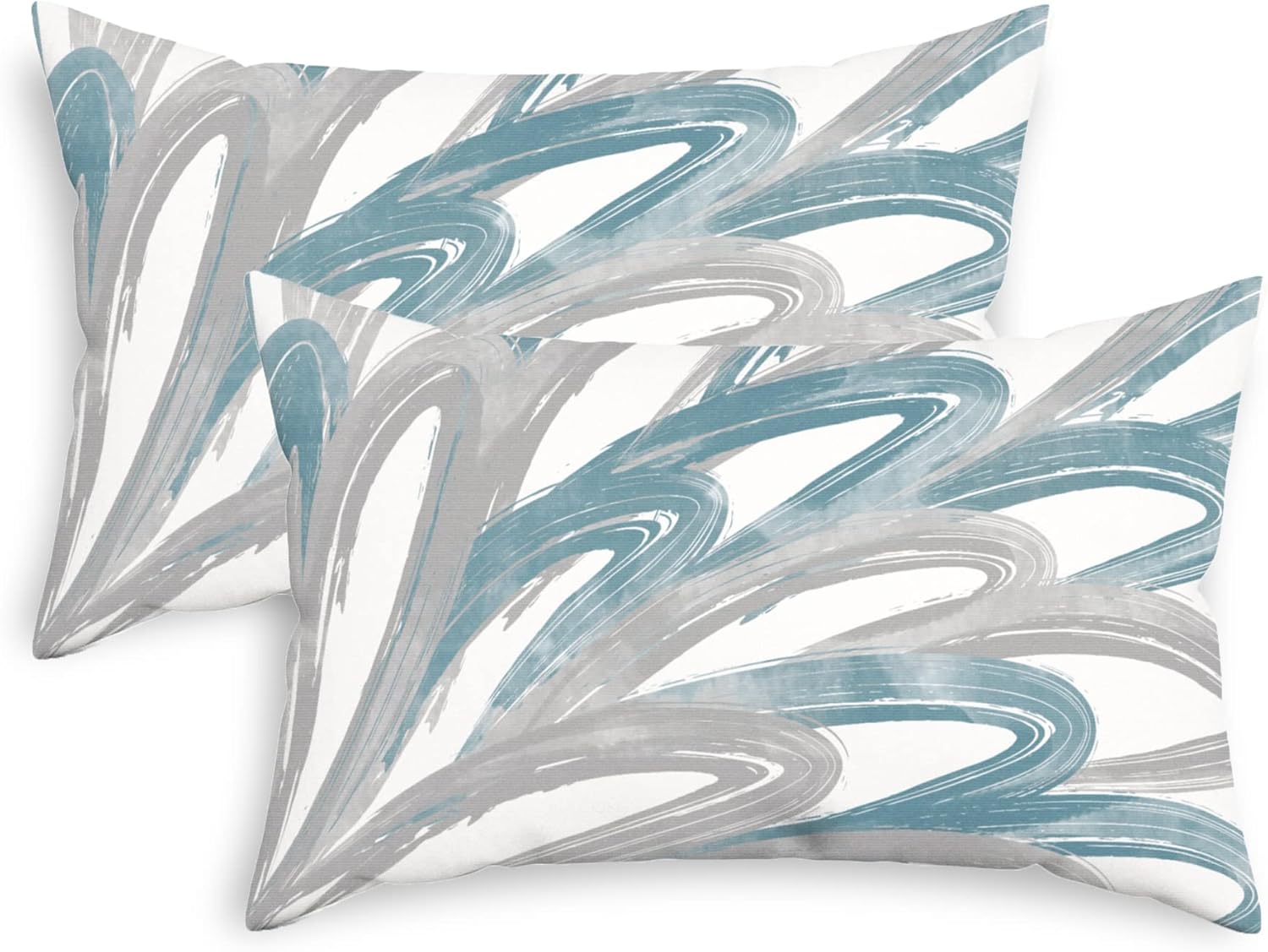 CaliTime Throw Pillow Cases Pack of 2 Cozy Fleece Two-Tone Abstract Feather Decorative Cushion Covers for Couch Bed Sofa Farmhouse Decoration 12 X 20 Inches Smoke Blue Grey