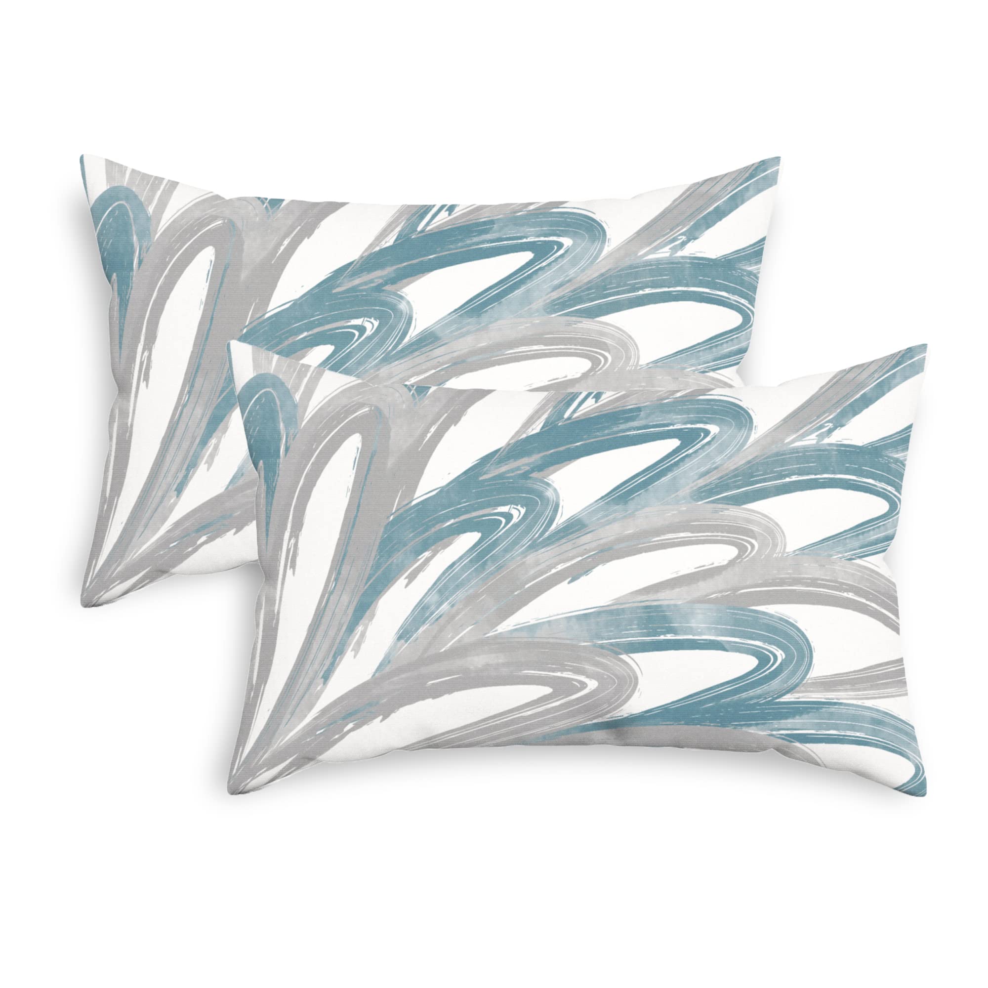 CaliTime Throw Pillow Cases Pack of 2 Cozy Fleece Two-Tone Abstract Feather Decorative Cushion Covers for Couch Bed Sofa Farmhouse Decoration 30cm X 50cm Smoke Blue Grey — image 1