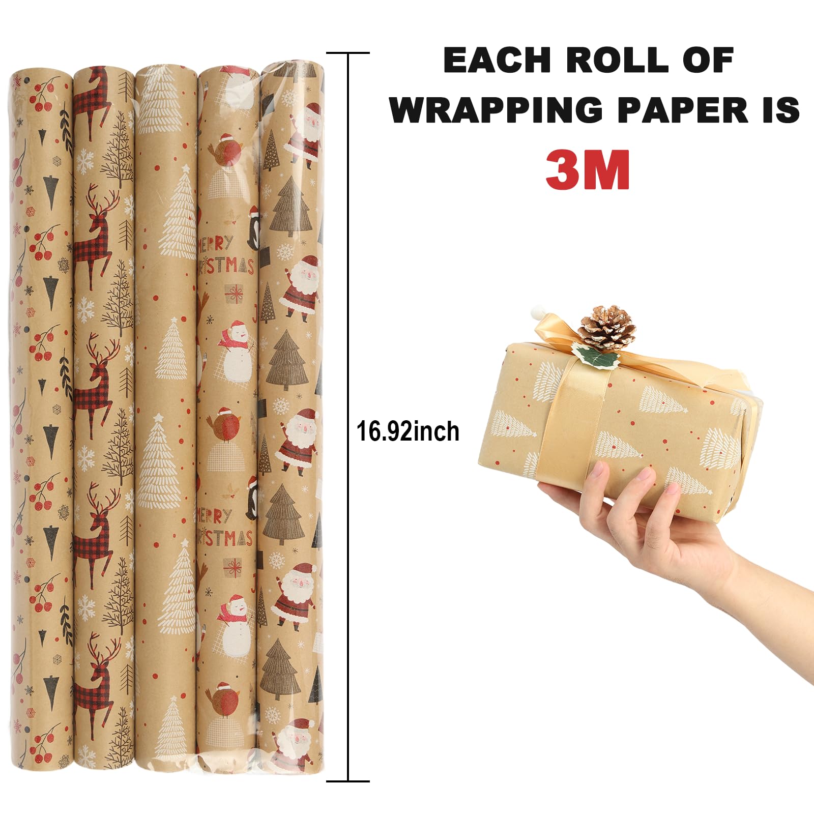 5 Rollen Geburtstagsparty Geschenkpapier - Kraftpap Produktbild-Vorschau 3