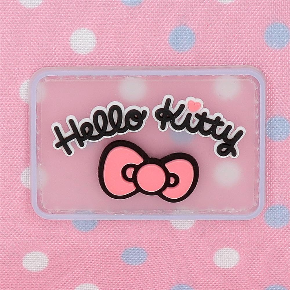 Sac à dos d'école Hello Kitty Hearts & Dots, sac à dos rose pour enfant, en polyester, compartiment principal avec poche intérieure, bretelles larges, ergonomiques et rembourrées.