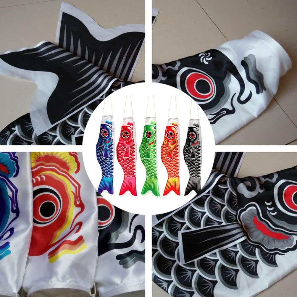 5 piezas carpa pescado bolsa de viento tradicional estilo japonés viento direccional peces anime satén cartel colgante pez vela bienvenida banner para tienda en casa 70 cm