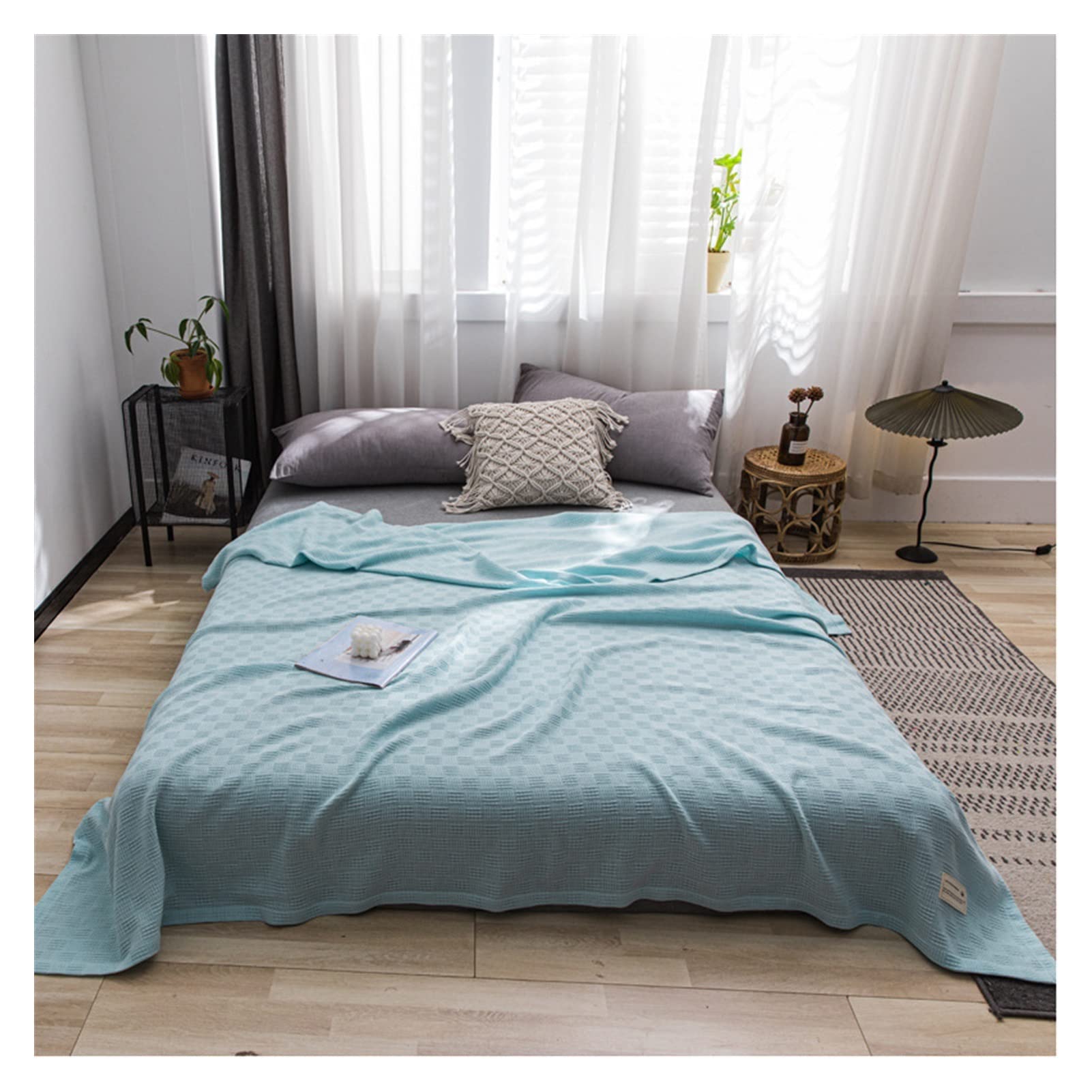 DUBTEDHOU Summer Blanket Lightweight Cotton Cooling Blanket Multicolor Multiple Sizes All Seasons(Green,100x150cm(39x59inch))