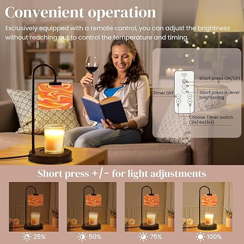 Miniatura 5 de Lámpara calentadora de velas con temporizador y atenuador, retro de los años 70, líneas onduladas abstractas psicodélicas, rosa, naranja, beige,