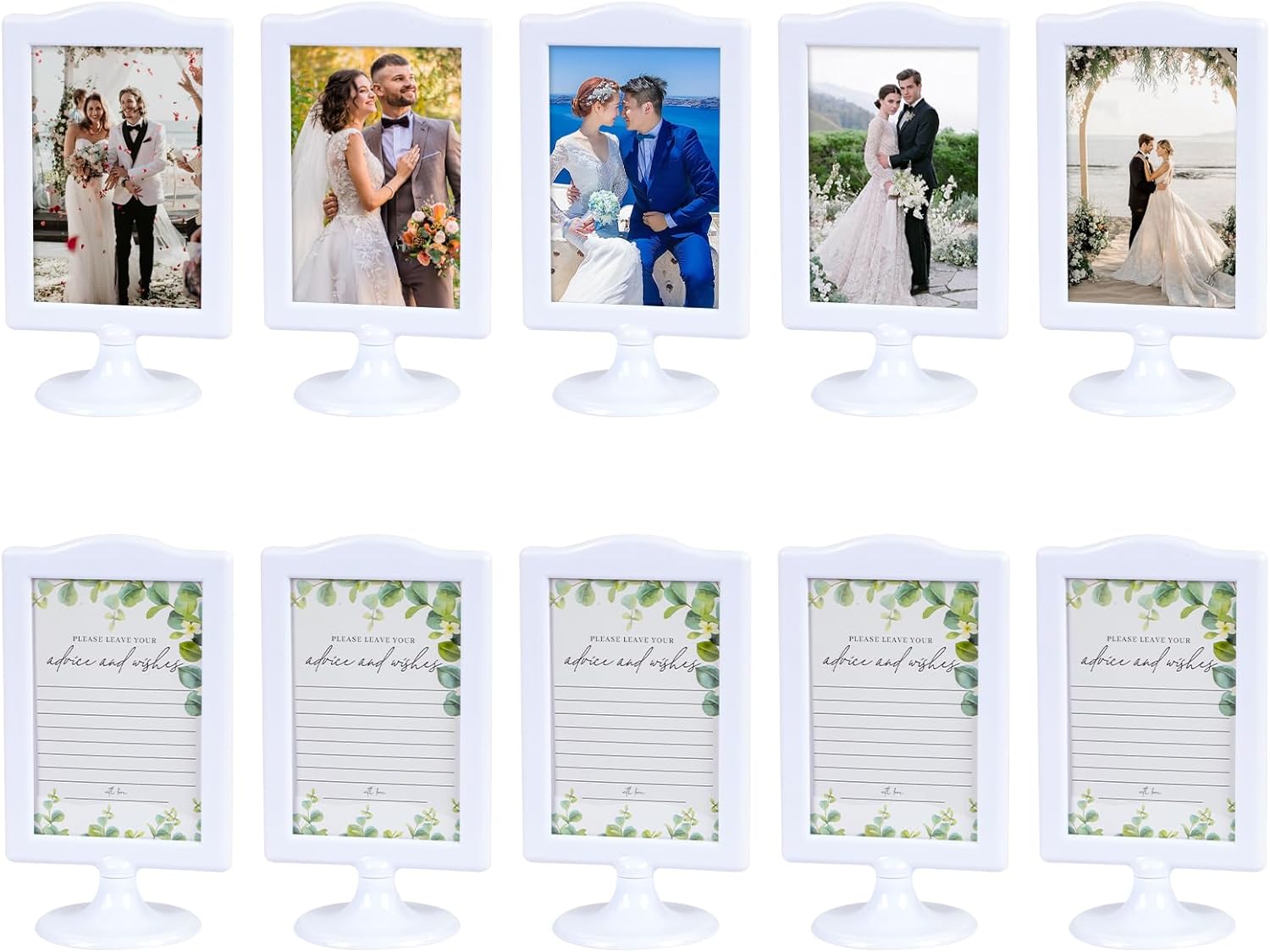 10 Pack Double Sided Standing Picture Frames, 4x6 Inch Picture Frame White Plastic Photo Frame Bulk Tabletop Display Holder Stand for Wedding, Table Number, Menu