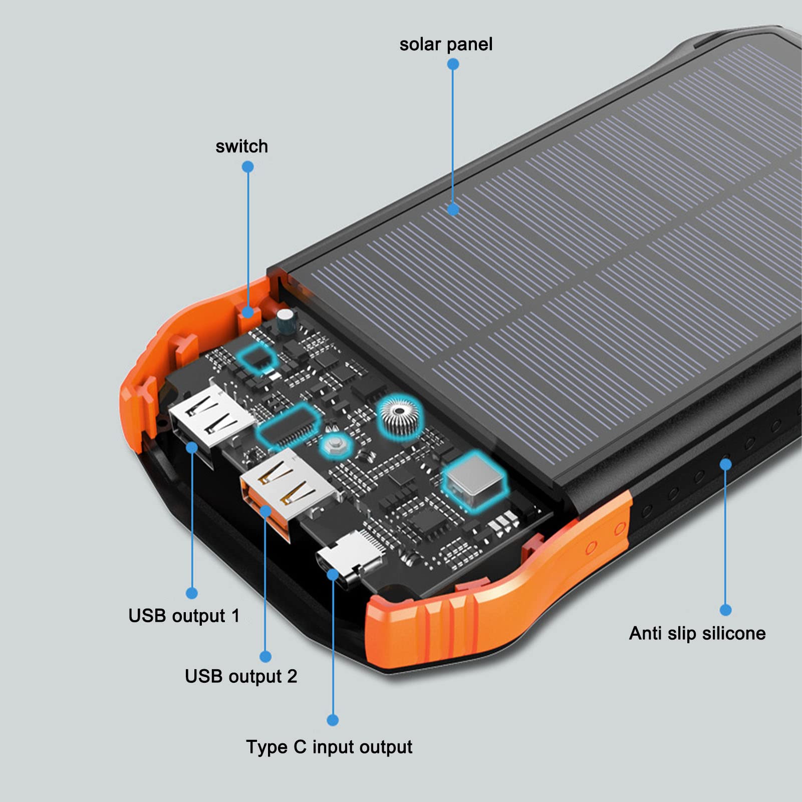 Tyenaza Solar Generator, Solar Power Bank QC3.0 PD18W Szybkie ładowanie 16000 mAh IP66 Waterproofs USB C Bank Power Bank