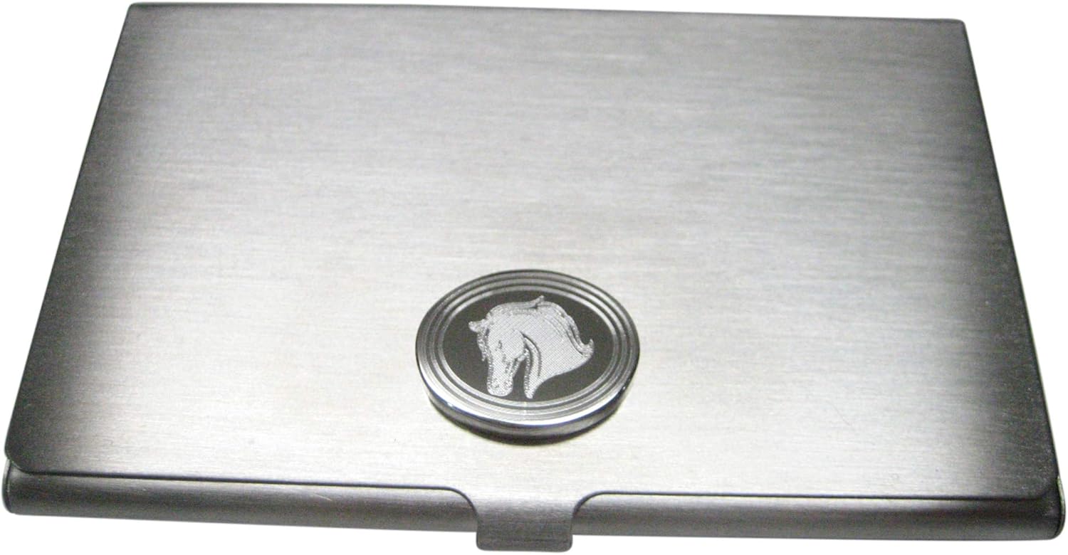 Kiola Designs Silver Toned Etched Oval Horse Head Business Card Holder