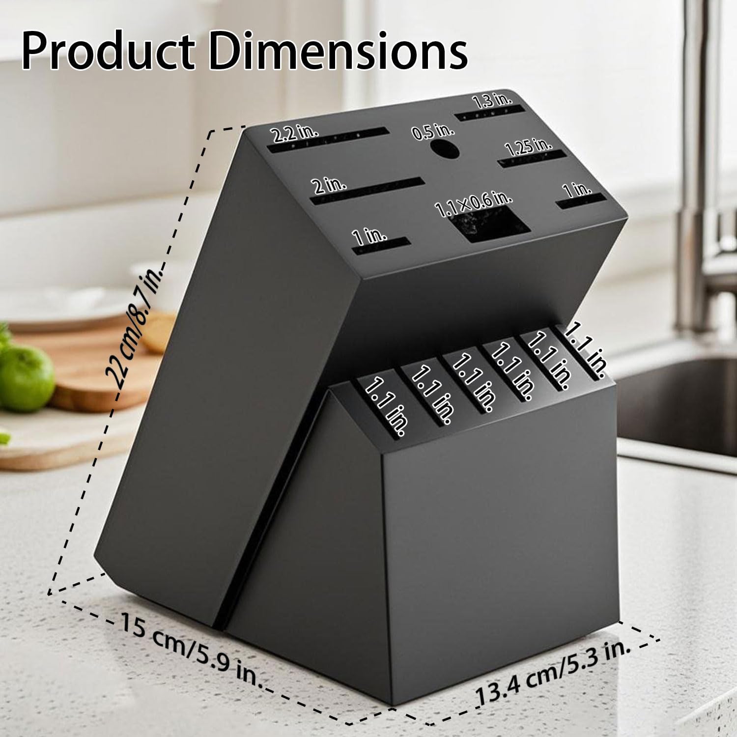Teak Wood Knife Block Organizer, 14-Slot Kitchen Counter Storage Holder, Universal Design