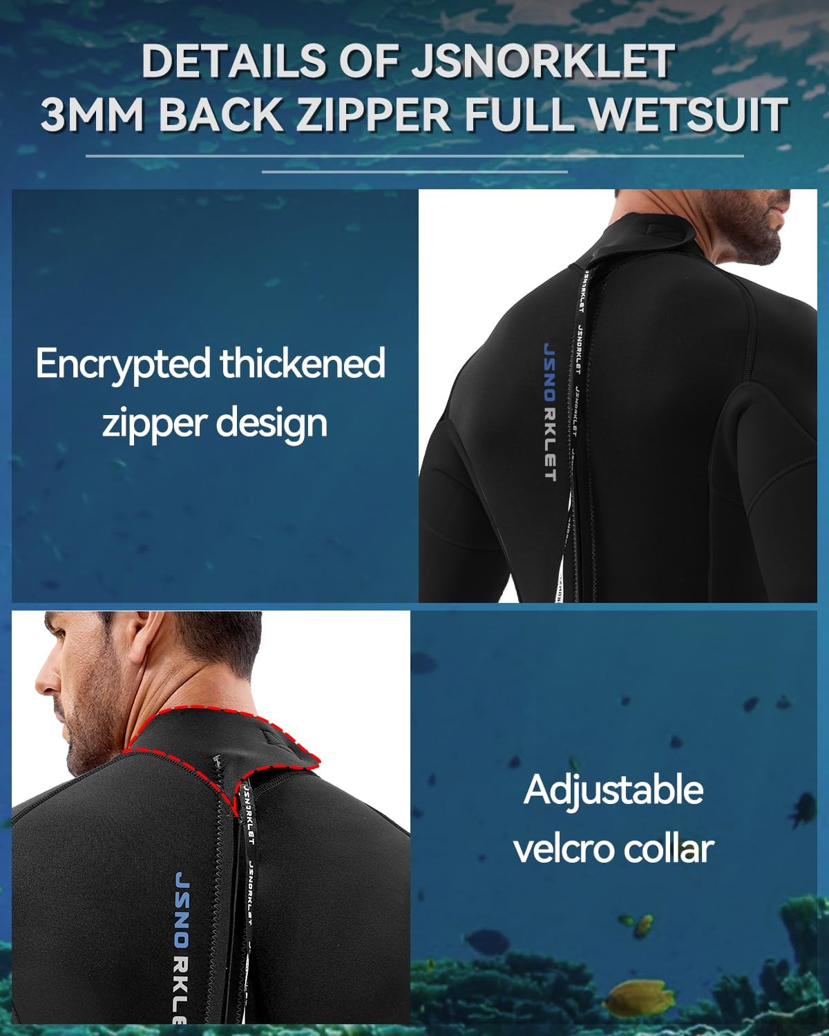 Wetsuits for Men, 3mm Back Zip Full Wetsuit for Diving Swimming - Image 4