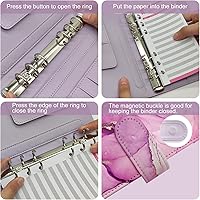 Vista 6 de Carpeta A6 recargable de piel sintética con 6 anillas, cubierta para cuaderno pequeño para papel de relleno A6, cubierta de planificador personal