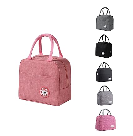 ZIHANLOY Reusable Lunch Bags, Small Lunch Bags for Women, Thermal and Fresh-keeping Lunch Bags, Oxford Cloth Thermal Insulation Bags, Portable Ice Bags. (Pink Cute Bear)