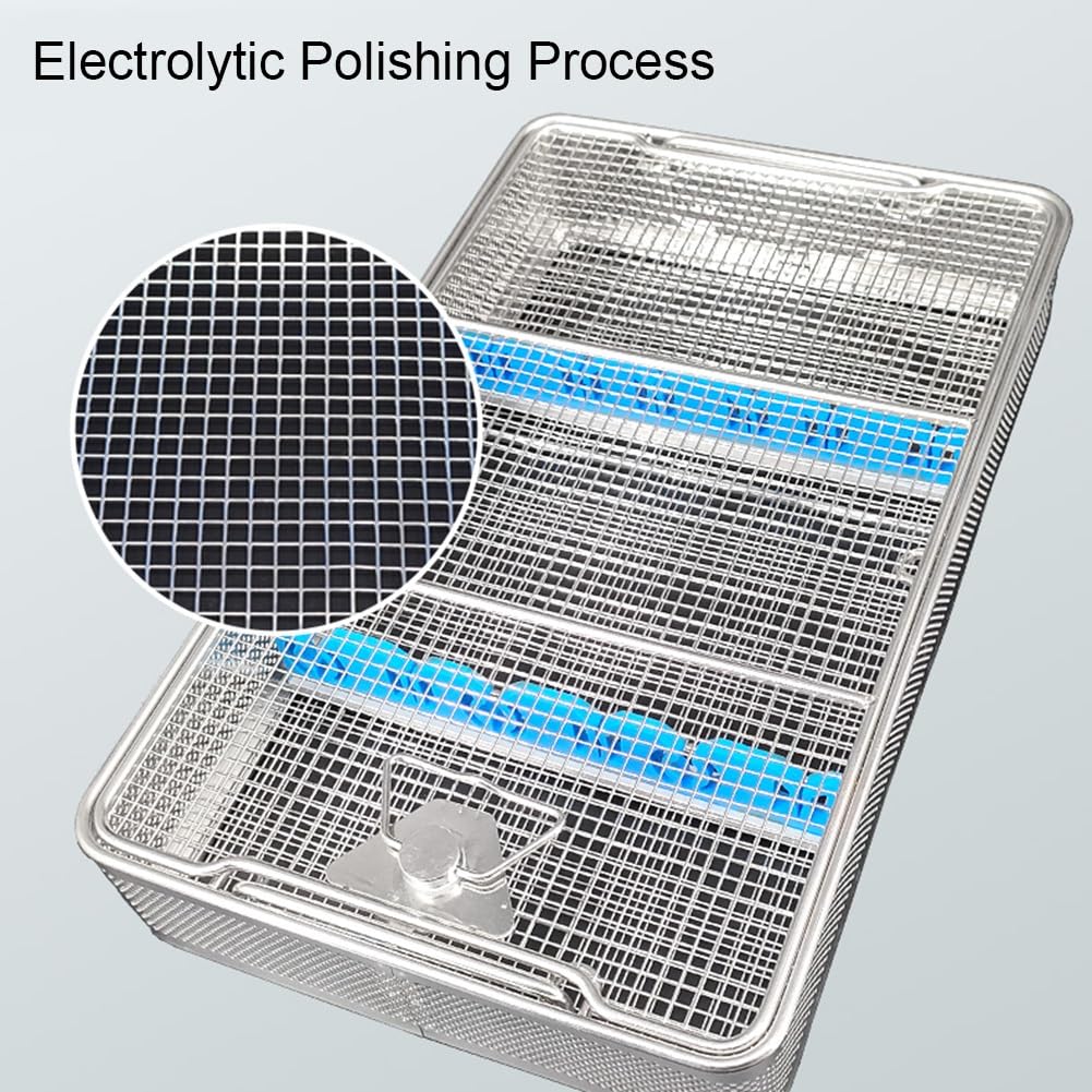 Cesta para Equipo médico Cesta de desinfección de Acero Inoxidable Cesta de Limpieza de Instrumentos de la Sala de Suministros quirúrgicos Bandeja de esterilización con Tapa(50 * 25 * 7cm)