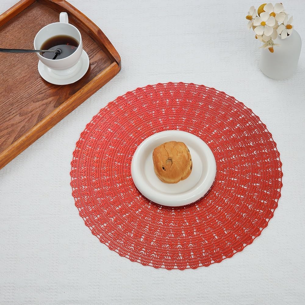 Hollow Placemat Round Table Mat Non-Slip Insulation Coaster Decorative Western Placemat(White-Dinosaur Doodle4)
