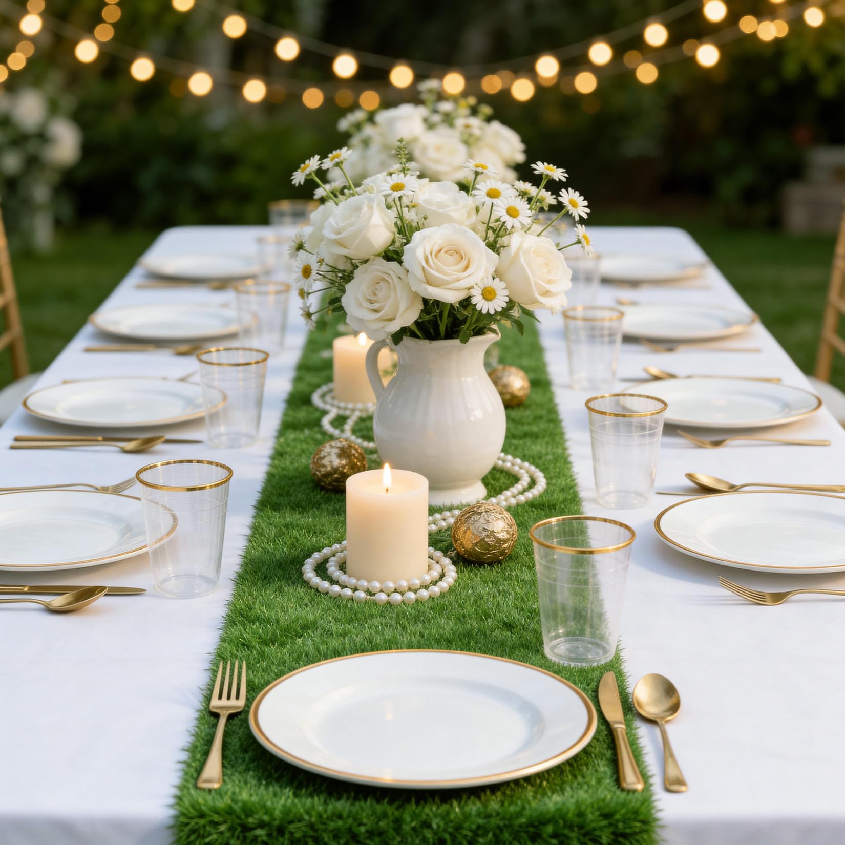 Precisionauto Green Realistic Artificial Grass Table Runner, Faux Turf Mat