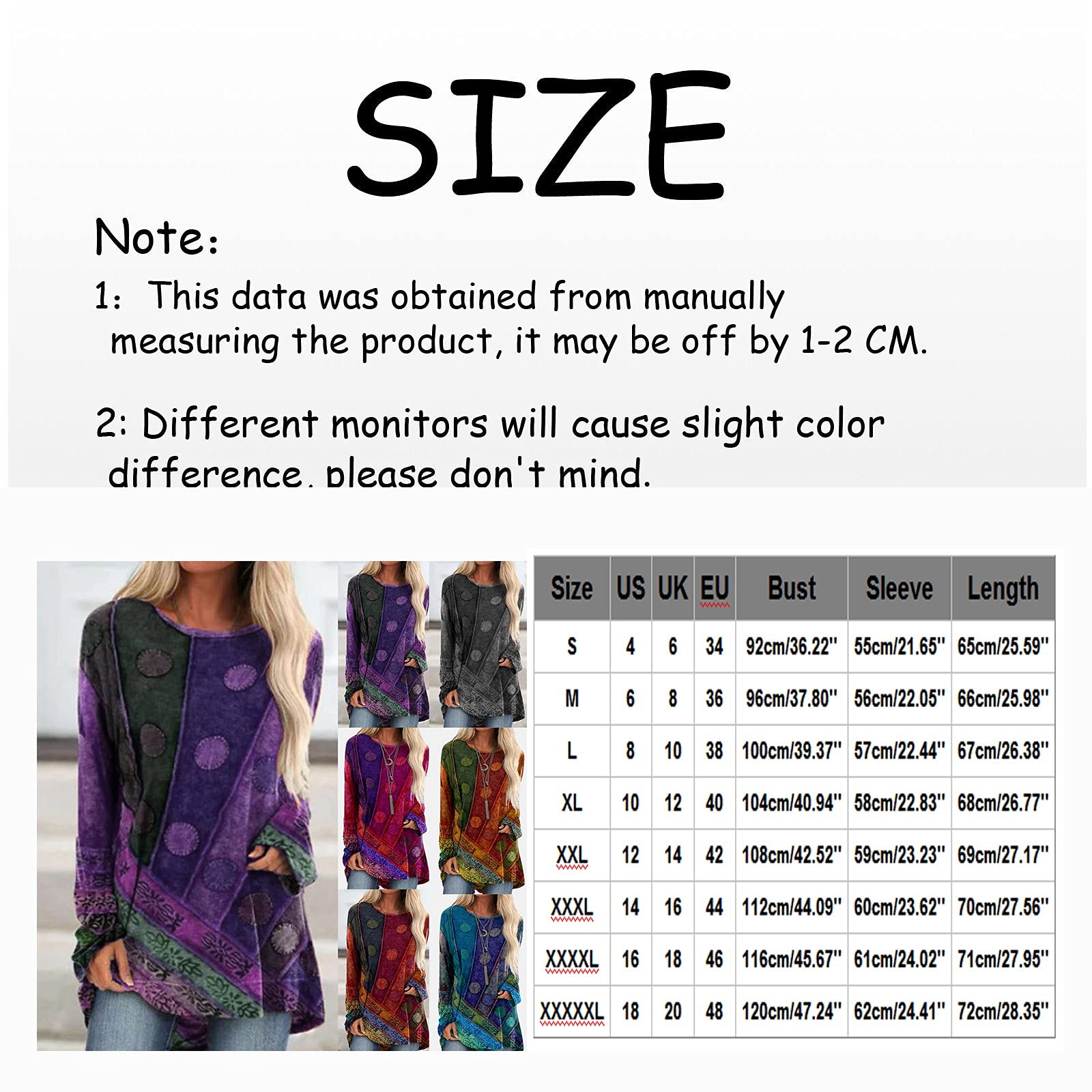 Top a tunica da donna, vestibilità ampia, vestiti eleganti per leggings camicie autunnali a maniche lunghe girocollo pullover camicette, Da-viola, Medium