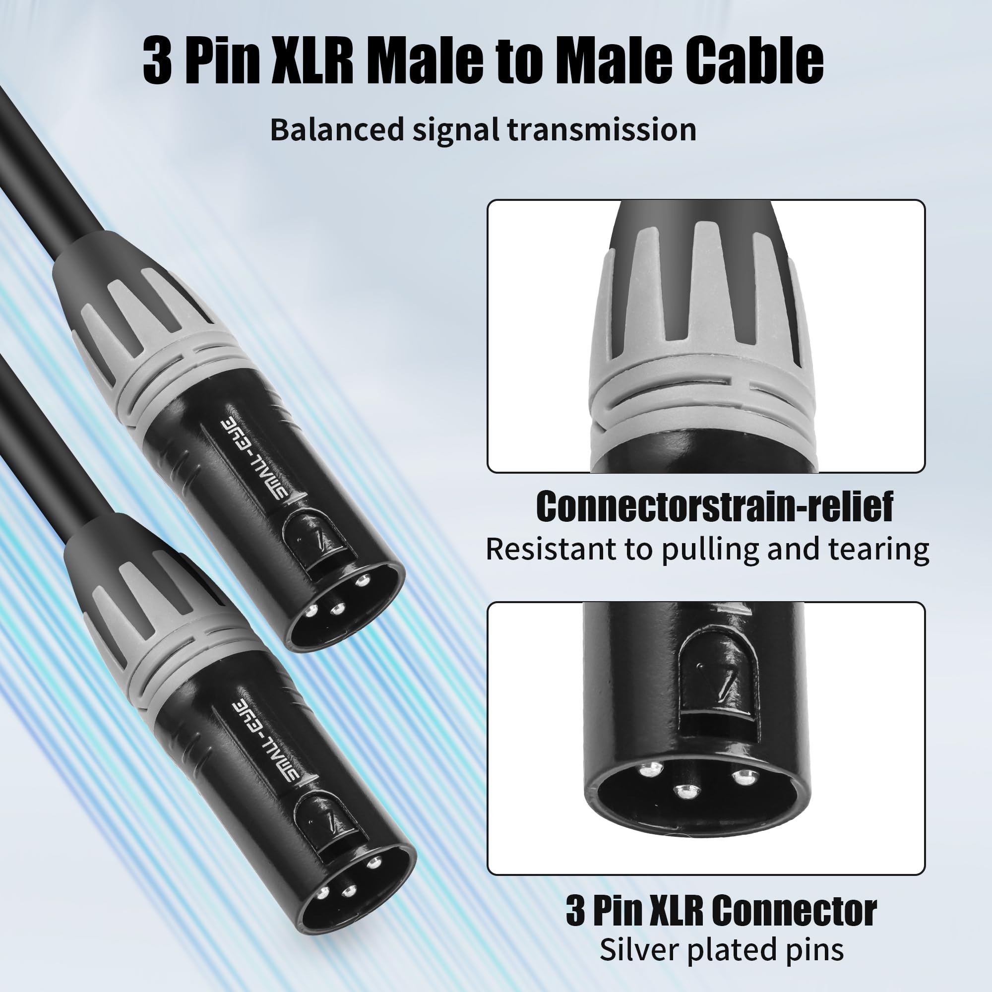 SMALL-EYE Cables XLR de 25 pies de 3 pines XLR macho a macho, cables de micrófono de grado profesional 22 AWG (OFC), cables de conexión XLR equilibrados, paquete de 2
