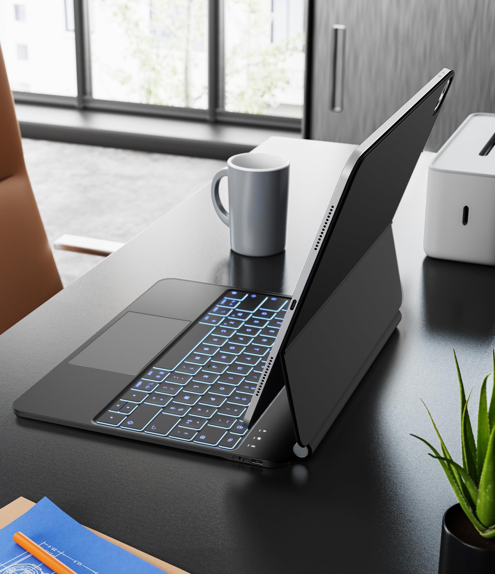CHESONA Clavier Magic pour iPad Air 13" (M4/M3/M2) et Pro 12.9" (3e-6e gén) | Flottant Magnétique Conception avec Touchpad, Rétroéclairage 7 Couleurs, Noir