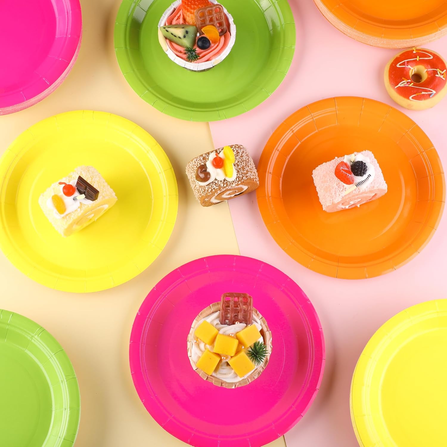 Kochorie 150 Pieces Neon Paper Plates 7 Inch Bulk Disposable Solid Color Dinner Plates Heavy Duty Round Dessert Supplies for Birthday Wedding Holiday Bridal Shower Party Supplies