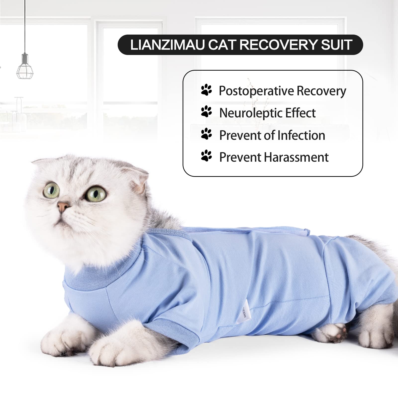 LIANZIMAU Body Gatto Post Operatorio Tuta Recupero Gatto Medica per Gatto Tute a Maniche Lunghe Prevenire lo spargimento Abbigliamento per Gatto
