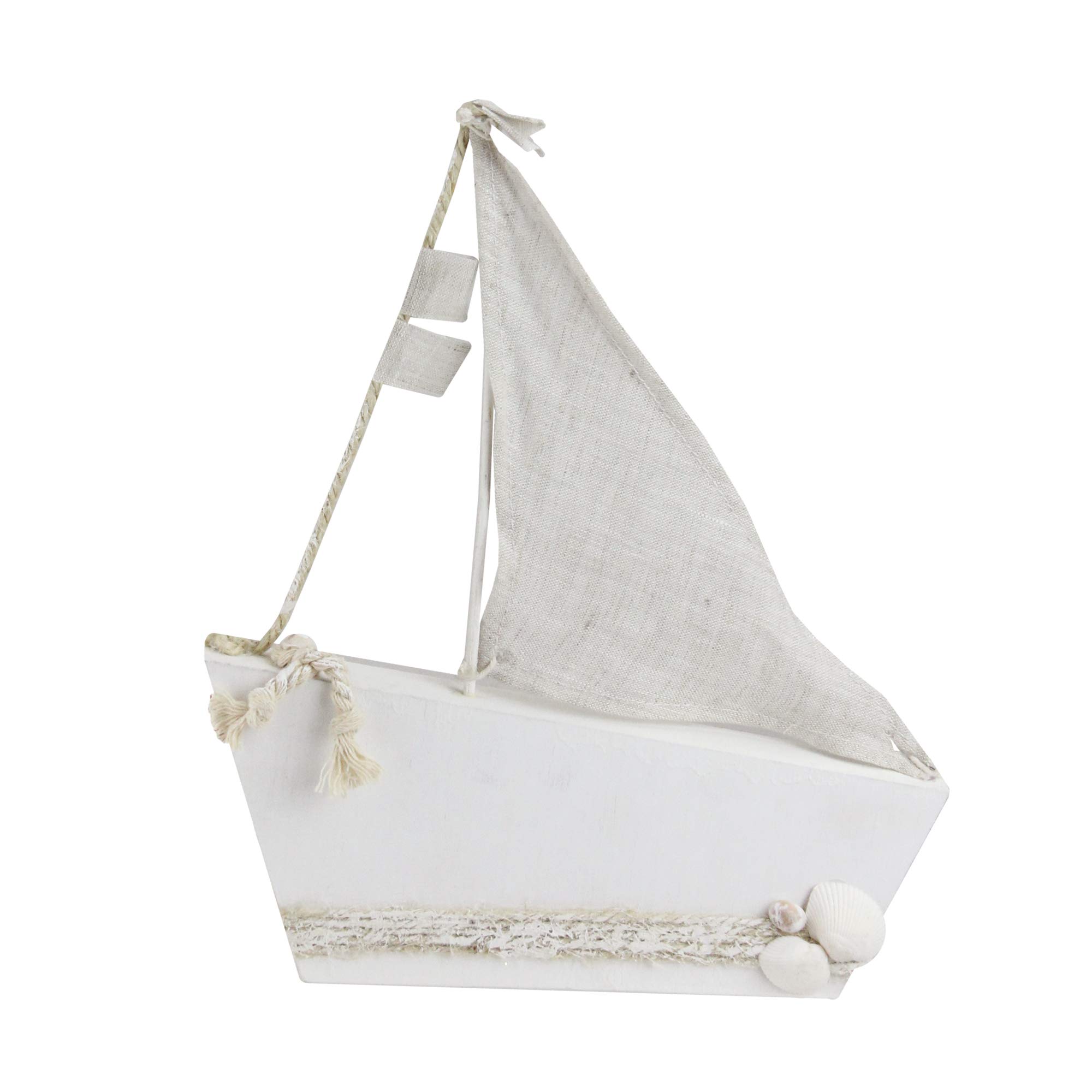 Northlight Cape Cod Inspired Ship with Sails Decoration - 11.5” - White and Tan