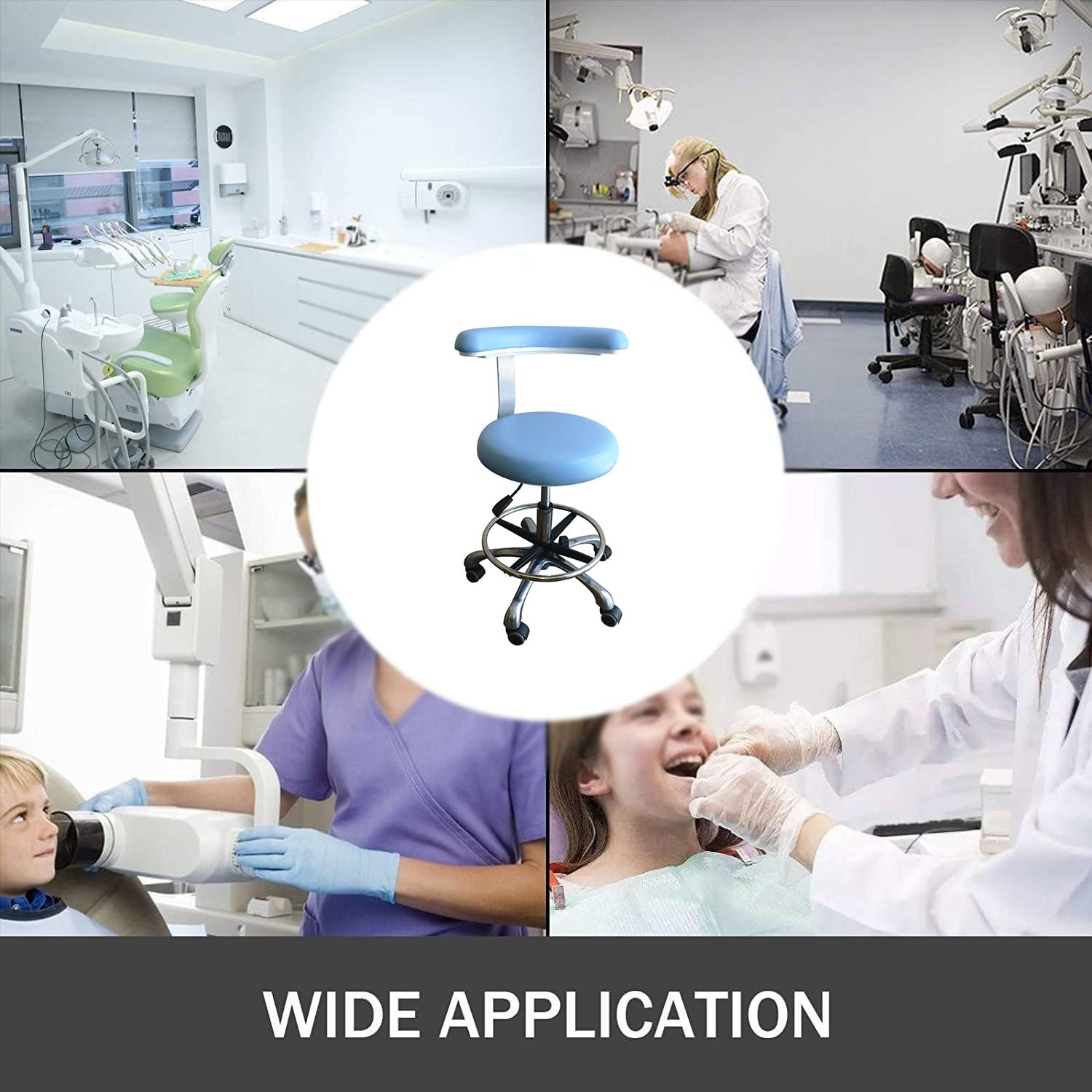 Sgabello professionale per assistente dentale con rotazione di 360 gradi e altezza regolabile