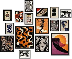 ANERZA 16 peças de decoração de parede retrô dos anos 70, impressões de parede de galeria vintage ecléticas para quarto, pôsteres minimalistas abstratos para sala de estar estética, fotos de kit de