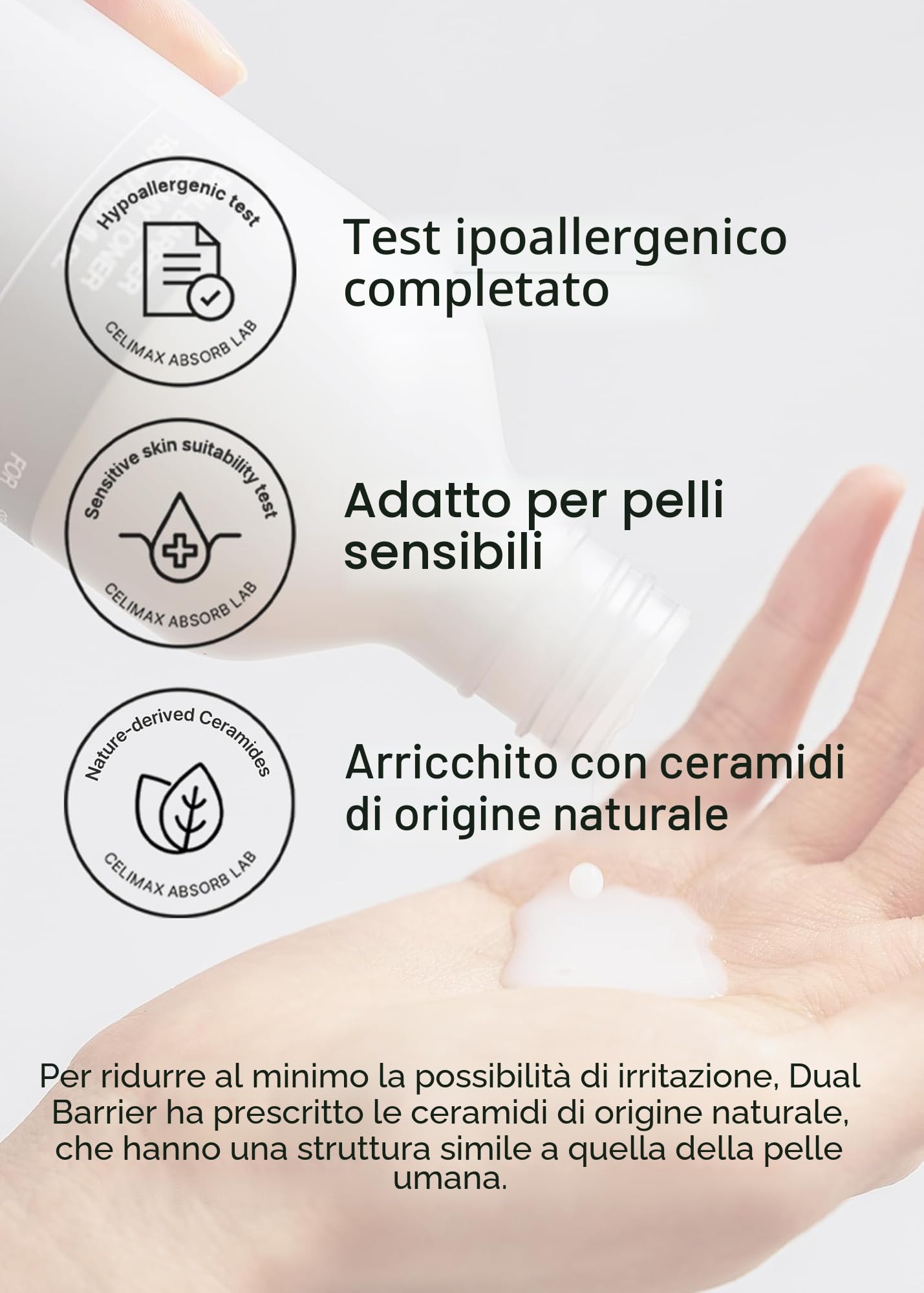 celimax Tonico Cremoso A Doppia Barriera Con Ceramidi, Peptidi, Senza Oli E Alcol, Astringente Per Il Viso, Idratante, Calmante, Lenitivo, Non Irritante, 150 Ml